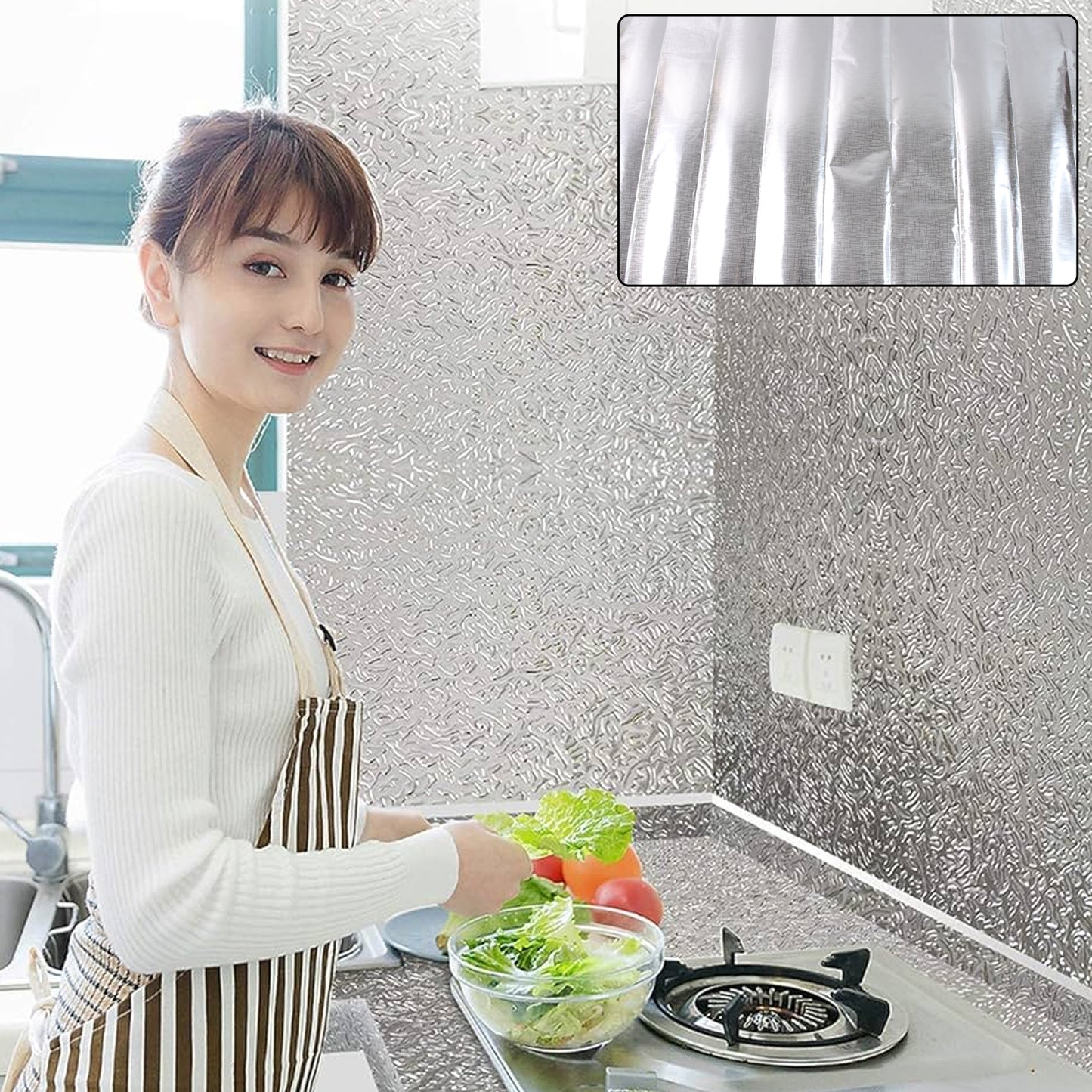 Aluminium Kitchen Wall Sheet Aluminium Without Adhesive (3 Pc 50x90 Cm)